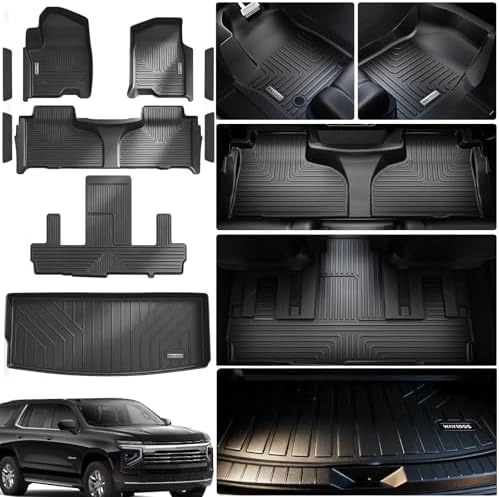 All Weather Floor Mats for 2021-2026 Chevy Tahoe/Cadillac Escalade/GMC Yukon（Only 7 Seats / 2nd Row Bucket Seats）TPE Rubber Liners Odorless Anti-Slip Car Floor Liners & Cargo Liners & Door Sill Guards by WAYIDSS