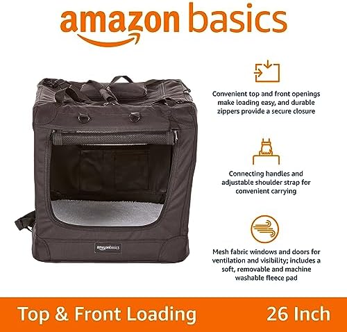 Amazon Basics Folding Portable Soft Pet Dog Crate Carrier Kennel, 26.2"L x 17.8"W x 18.1"H, Black - Image 2