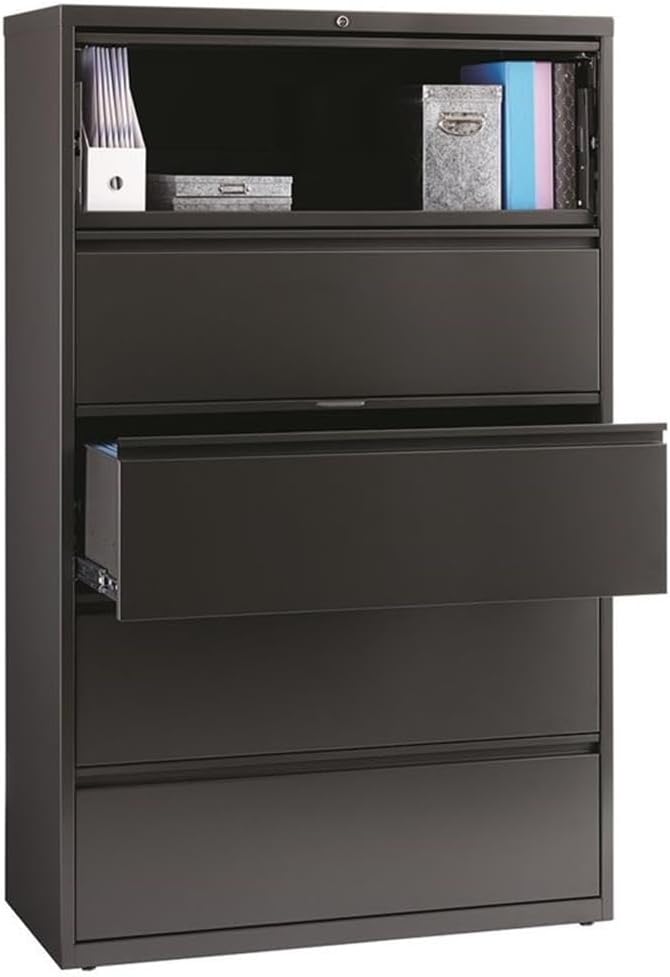 Pemberly Row 42-in Wide Metal 5 Drawer Lateral Filing Cabinet Charcoal - Image 4