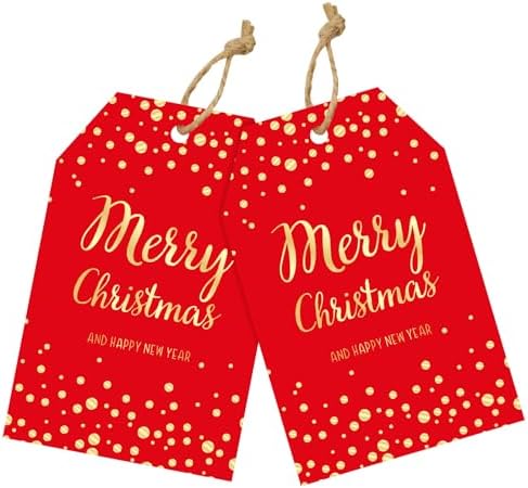 joycraft 50Pcs Christmas Tags with String, Red Merry Christmas Gift Tags by joycraft