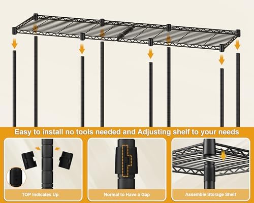 ULIFHOME E14 Heavy Duty Clothes Rack，Freestanding Clothing Racks for Hanging Clothes，Adjustable Closet Organizers and Storage，Metal Garment Rack with Shelves 58" W x16 D x77 H，Load 860LBS，Black - Image 6