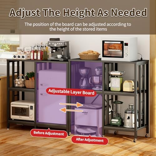 METYERRY Adjustable Kitchen Bakers Rack with Power Outlet,4-Tier Microwave Stand Kitchen Cart,Mini Fridge Stand with Storage,Bar Cabinet,Suitable for Office,Coffee Bar,Living Room,Patio, Black - Image 4