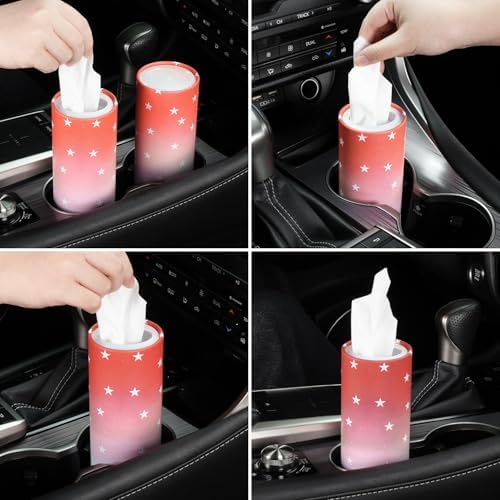 SINGARO Car Tissue Holder, 4 Pack Car Cup Holder Facial Tissues with Travel Tissue Bag, Quick and Convenient Flower Combination Box(4 Canisters/200 Tissues) American Flag - Image 4