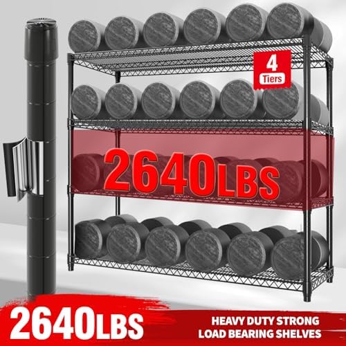 59" W Storage Shelves 2640LBS Heavy Duty Garage Shelving Units with Wheels and Adjustable Shelf, 4-Tiers Wire Shelving Rack for Garage Pantry Kitchen Warehouse Industrial - Image 3