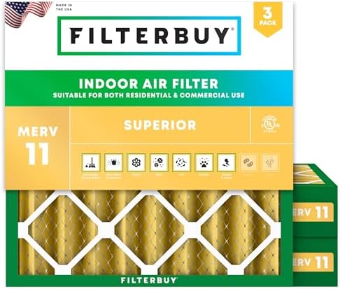 Filterbuy 25x25x4 Air Filter MERV 11 Pet & Allergy Defense (3-Pack) by Filterbuy