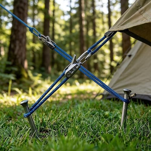 Cord and Rope Tightening and Cinching Tool, Adjustable Tie Down Kit for Camping Tarps, Awnings, Boat Covers and Outdoor Guy Lines (6 Hook 2 Rope) - Image 7