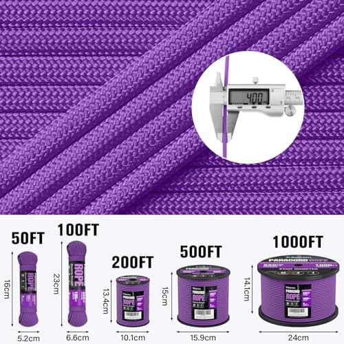 Paracord Rope 750 lb - 500ft 5/32" Parachute Cord 4MM 12-Strand para Cord - Heavy Duty Spool String for Survival,Camping Gear, Survival Bracelet, Clothesline - Purple - Image 5