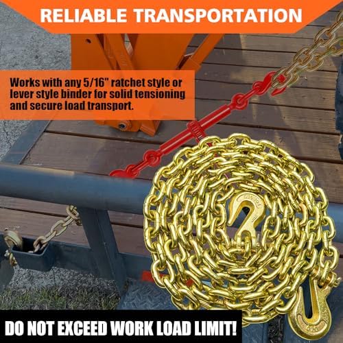 YATOINTO G80 Transport Binder Chain 5/16 Inch x 10 Foot Safety/Binder Chain with Clevis Grab Hooks 4,900 lbs Safe Working Load Logging Chain for Transporting Towing Tie Down Binding Equipment - Image 2
