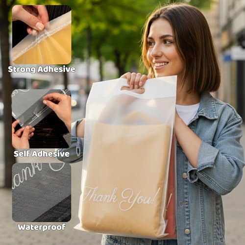 Donyson Frosted Thank You Bags for Hoodies with Handle, 12x15, 50 Pack - Image 3