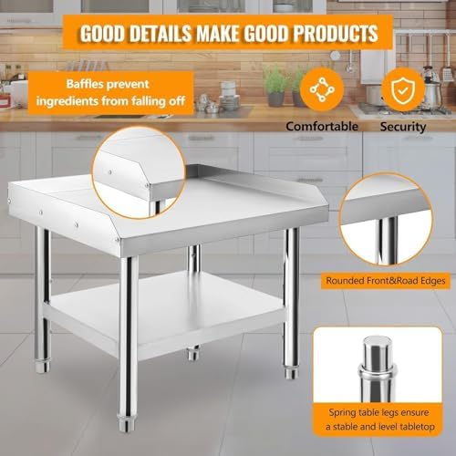 Stainless Steel 36x30x24 Inch Equipment Grill Stand Table, 660 Lbs Top & Bottom Shelf, Adjustable Legs, 2" Edge Baffle, for Hotel, Home, Commercial Restaurant Kitchen - Image 6
