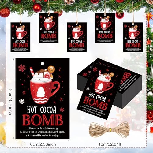 Gersoniel 200 Pcs Christmas Hot Coco Bar Supplies Christmas Hot Chocolate Bomb Instruction Tag Card 3.5 x 2.3 Inch Bomb Supplies Packaging Gift Tag with Instruction for Xmas Holiday Winter(Tree) - Image 2
