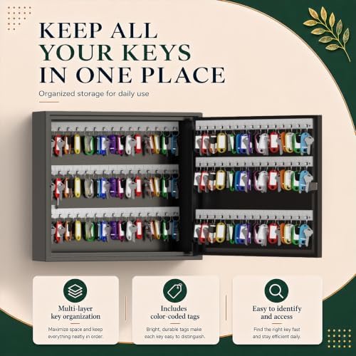 90-Keys Key Lock Box, Wall Mount Steel Key Organizer Cabinet with Key Tag - Image 4