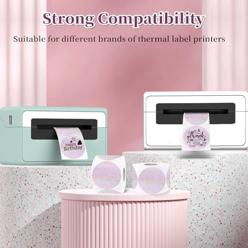 1.5 Inch Thermal Labels,Holographic Circle Direct Thermal Stickers,for Address Design DIY Logo Business(300 pcs/Pink dots) - Image 4