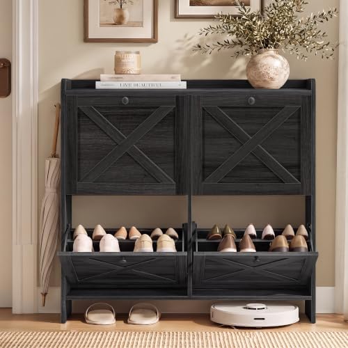 VASAGLE Narrow Shoe Storage Cabinet Organizer with 4 Flip Drawers by VASAGLEbySONGMICSHOME