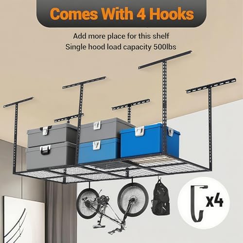 GarveeLife 3x8 ft Heavy Duty Overhead Garage Storage Rack, Adjustable Ceiling Storage Racks with 600 LBS Weight Capacity, Metal Garage Storage Organization Systerm, Black - Image 7