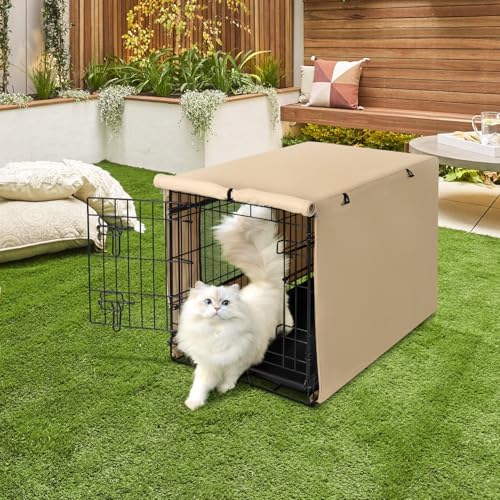 Seiyierr Dog Crate Cover - Kennel Cover Fit for 36 Inch Dog Crate, Double Door Polyester Crate Cover for Wire Dog Crate Indoor Outdoor Protection, Light Tan - Image 6