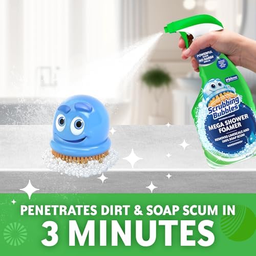 Scrubbing Bubbles Mega Shower Foamer Disinfecting Spray, Multi-Surface Bathroom and Tile Cleaner Grime Fighter, Removes 100% Soap Scum, Rainshower Scent, 32 oz - Image 4