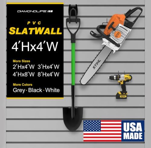 Heavy Duty 4'H X 4'W PVC Garage SlatWall Storage System (with Endcaps & Screws) - Modular Slat Wall Paneling for Garage Wall Organizer - Interlocking SlatWall Panels for Home & Commercial Use (Grey) by DLDIRECT
