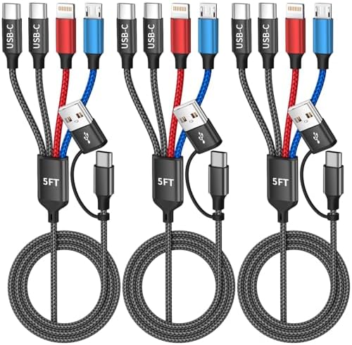 4 in 2 Multi Charging Cable, Charging Cords for Multiple Devices, 3Pack 5FT by MPATIBY