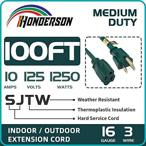 100FT Outdoor Extension Cord-16/3 SJTW Durable Green Extension Cable with 3 Prong Grounded Plug for Safety,Great for Outside Christmas Decorations - Image 3
