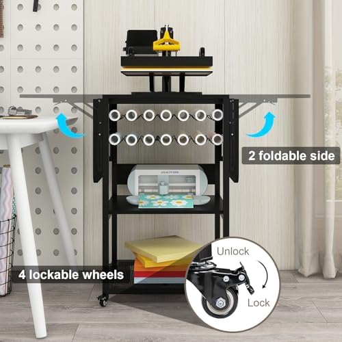 PUNCIA 3-Tier Movable Heat Press Stand with Vinyl Holder Folding Shelf - Image 5
