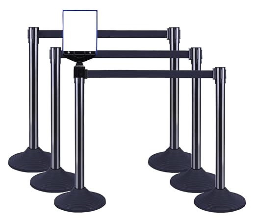 41" Black Crowd Control Stanchion Set, Stable Heavy-Duty Rubber Base by vilmon
