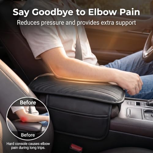 Leather Car Armrest Cover Cushion with Dual Side Storage Pockets, 12.60"×3.15" Breathable Center Console Protector Pad, Comfort Auto Arm Rest Mat Interior Accessories for Cars (Black) - Image 4