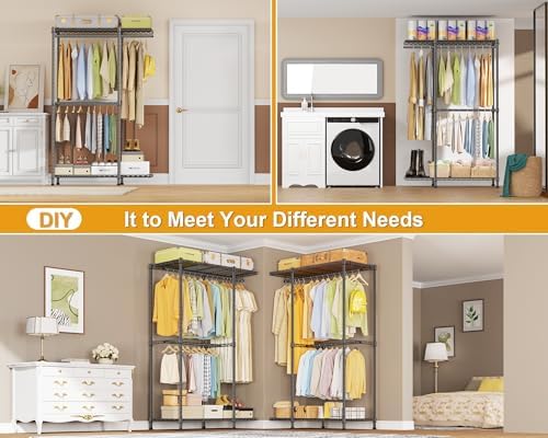 ULIFHOME E14 Pro Heavy Duty Clothes Rack，Freestanding Clothing Racks for Hanging Clothes，Adjustable Closet Organizers and Storage，Metal Garment Rack with Shelves 69"W x16"D x77"H，Max Load 960LBS，Grey - Image 5