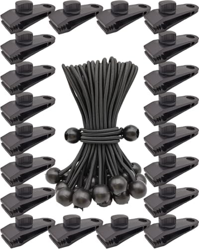 20 Pack Tarp Clips Lock Grip and 20 Pack Ball Bungee Cords 6 Inch by AOBYMIN
