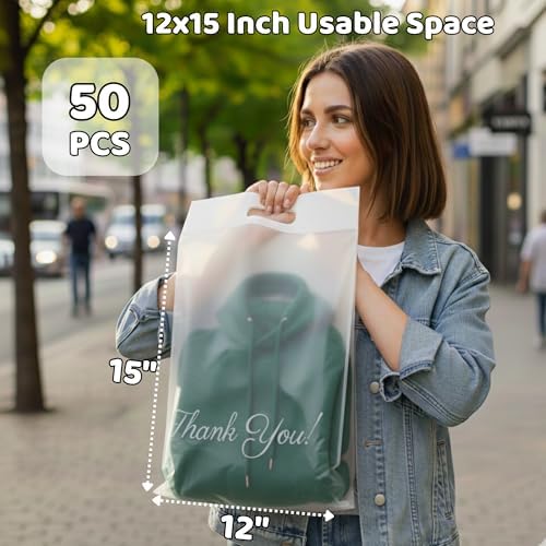 Donyson Frosted Thank You Bags for Hoodies with Handle, 12x15, 50 Pack - Image 4