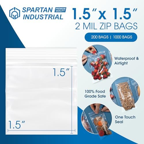 1.5x1.5 Pill Bags for Vitamins (200 Count) - 2 Mil Clear Zip Bags - Image 2