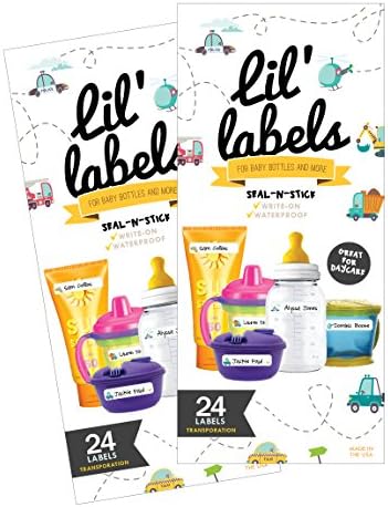 Bottle Labels, Write-On, Self-Laminating, Waterproof Kids Name Labels for Baby Bottles, Sippy Cup for Daycare School, Dishwasher Safe, Boy or Girl (Transportation, Set of 2) by LilLabels