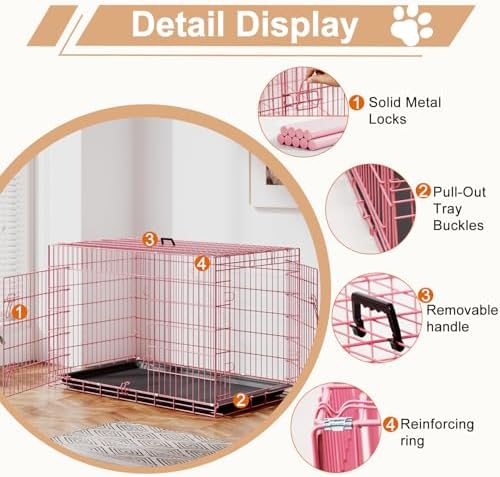 FDW | 48" Foldable Metal Dog Crate | Pink | Cage for XL Dogs - Image 3