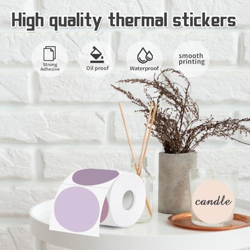 3 Inch Thermal Label,Purple Round Thermal Printer Label,Waterproof Thermal Stickers for DIY Logo Design,Name Tag,Thanks Card 300 Labels/Roll - Image 4