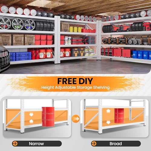 48” Wide Heavy Duty Metal Garage Shelving, White Steel Storage Shelf - Image 4