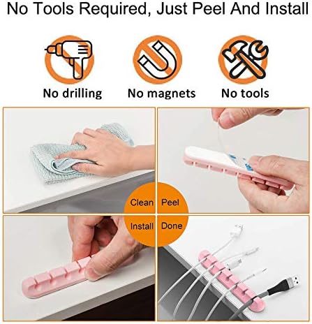 TviewSmart Cord Organizer for Desk, 5 Pack Cord Holders, Cable Clips, Pink - Image 5