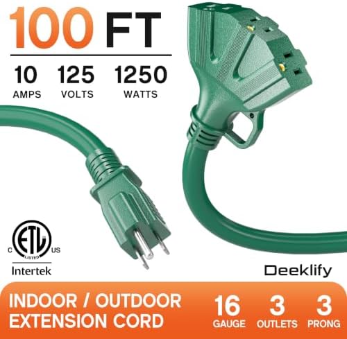 100FT 16 Gauge Green Outdoor Extension Cord with Multiple Outlets - Image 2