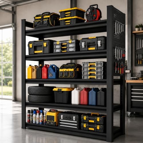 SAWJEC 47" W x 72" H x 24" D Heavy Duty Garage Shelving Unit with Pegboard by SAWJEC