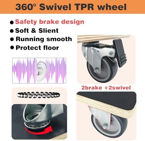 Anti-Slip Plywood Platform Dolly 2 Swivel + 2 Brake Caster Wooden Cart 550 Lbs Capacity (2 Packs per Set) Furniture Transporter Widely Use for Moving Heavy Furnitures,Goods, Green Plants - Image 4
