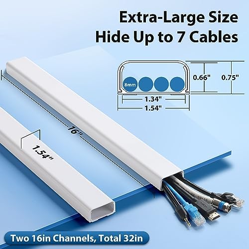 ZhiYo 32" Cord Covers for 4-7 Wires on Wall, White, 1.54" W x 0.75" H - Image 2