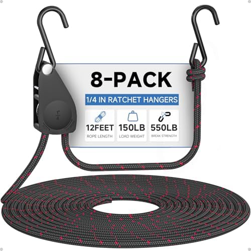 Fondwell Rope Tie Downs Small Ratchet Straps, Adjustable Grow Light Hangers by Fondwell