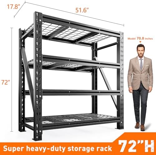 Romorgniz 51.6" W Garage Shelving 3000LBS Heavy Duty Storage Shelves Adjustable Industrial Shelving Large Metal Shelves for Garage Warehouse Basement Shop, 51.6" W x 17.8" D x 72" H, Black, 2PC - Image 3
