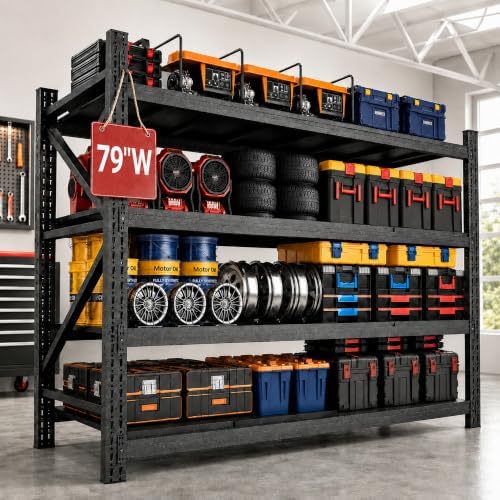 SAWJEC 7000LBS Heavy Duty Garage Shelving, 79" W Metal Storage Shelves by SAWJEC
