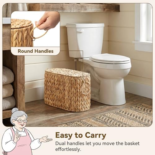 GRANNY SAYS Slim Wicker Bathroom Toilet Paper Storage Baskets with Lid - Image 2