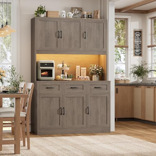 HOSTACK Kitchen Pantry Storage Cabinet, Kitchen Hutch Cabinet, Ash Gray - Image 5