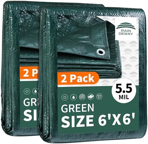 RAINDEWAY Small Tarps 6x6 Feet(2 Pack),Multipurpose Green Tarp Waterproof by RAINDEWAY