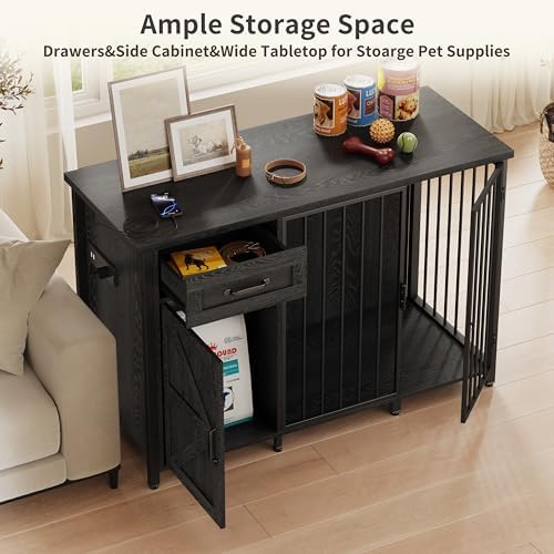 kepptory 30 Inch Dog Crate Furniture with Cabinet, Heavy Duty Farmhouse Dog Kennel with Charging Station, Wooden End Table TV Stand with 900 LBS Capacity and Adustable Feet - Image 3