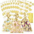 COQOFA 100 Pcs 5x7 IN Gold Heart Cello Cellophane Gift Bags for Baby Shower, Valentine, Wedding, Birthday with Twist Ties by COQOFA