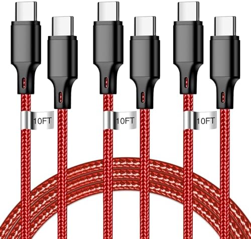 cugunu 60W USB C to USB C Cable, 3 Pack 10ft Type C Fast Charger Cord (Red) by CUGUNU