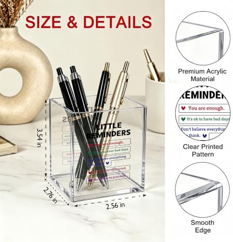 Inspirational Office Acrylic Cosmetic Pen Pencil Holder Cup, Little Reminders Pencil Organizer, You are Enough Positive Desk Decor Accessories, Motivational Gifts for Women Men Employee（A29） - Image 2